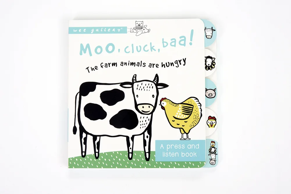 Moo, Cluck, Baa! The Farm Animals are Hungry, leporelo so zvukmi