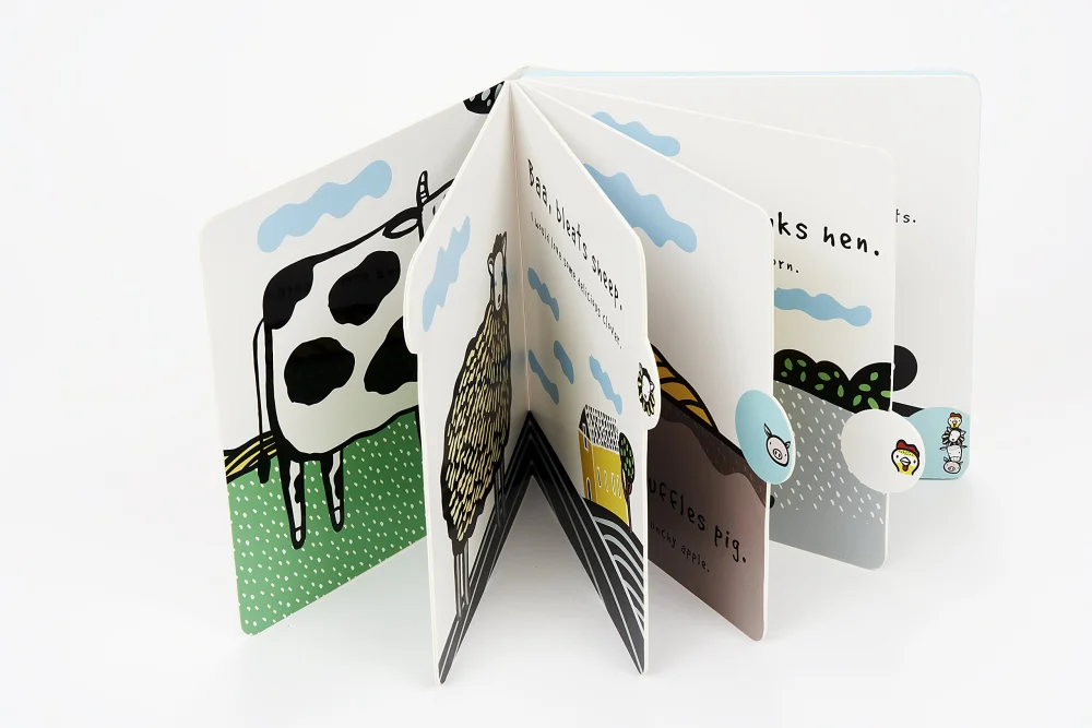 Moo, Cluck, Baa! The Farm Animals are Hungry, leporelo so zvukmi