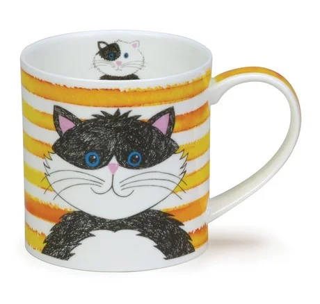 Stripy Cats Yellow, porcelánový hrnček