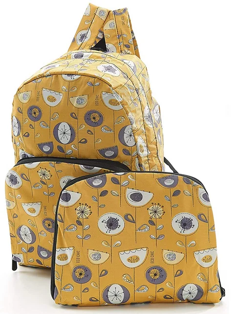 1950's Flower Mustard - Foldable Backpack, skladací ruksačik