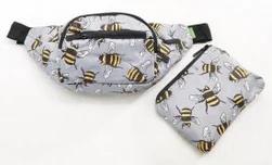 Bees Grey - Foldable Bum Bag, skladacia ľadvinka