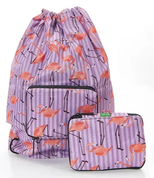 Flamingo Purple - Foldable Drawstring Bag, skladací vak na šnúrky