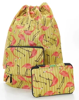 Flamingo Yellow - Foldable Drawstring Bag, skladací vak na šnúrky