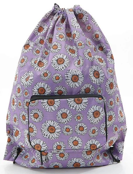 Gerbera Daisies Lilac - Foldable Drawstring Bag, skladací vak na šnúrky