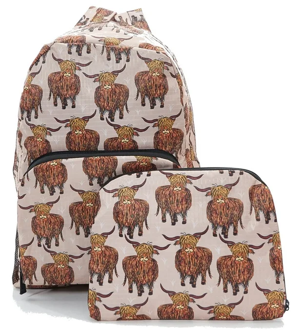 Highland Cow Beige - Foldable Backpack, skladací ruksačik