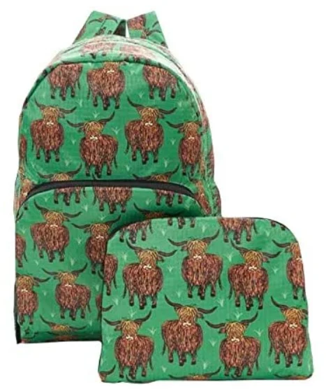 Highland Cow Green - Foldable Backpack, skladací ruksačik