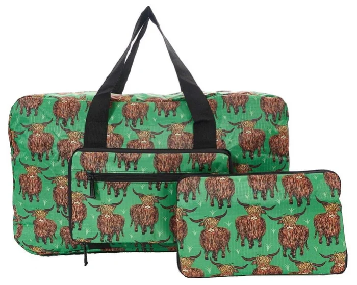 Highland Cow Green - Foldable Holdall, skladacia cestovná taška