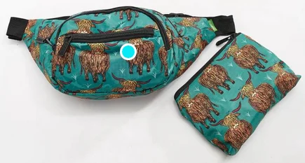 Highland Cow Teal - Foldable Bum Bag, skladacia ľadvinka