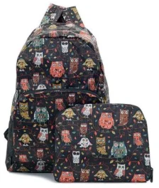 Owl on the Branch Black - Foldable Backpack, skladací ruksačik