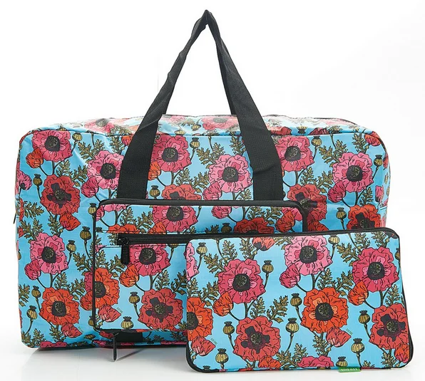 Poppies Blue - Foldable Holdall, skladacia cestovná taška