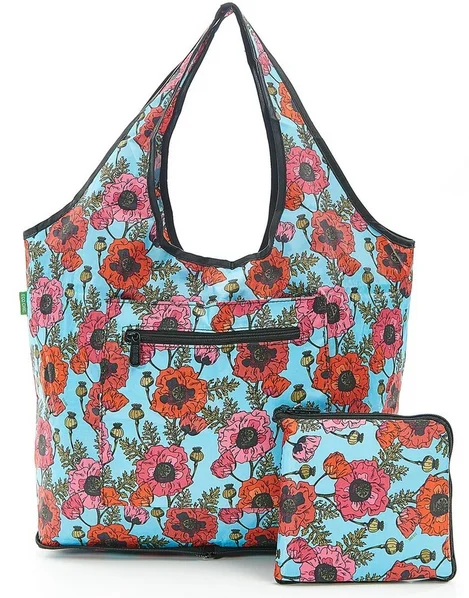 Poppies Blue - Foldable Weekend Bag, skladacia taška