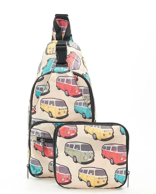 Beige Camper Vans I11 - Foldable Crossbody Bag, skladací crossbody ruksačik