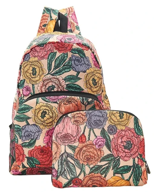 Beige Peonies B11 - Foldable Backpack, skladací ruksačik