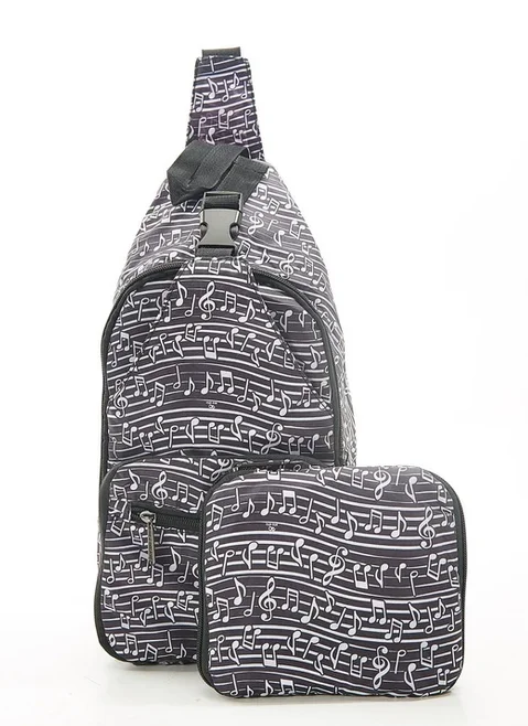 Black Music I04 - Foldable Crossbody Bag, skladací crossbody ruksačik