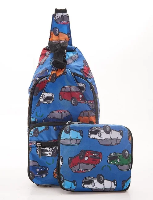 Blue Mini Car I01 - Foldable Crossbody Bag, skladací crossbody ruksačik