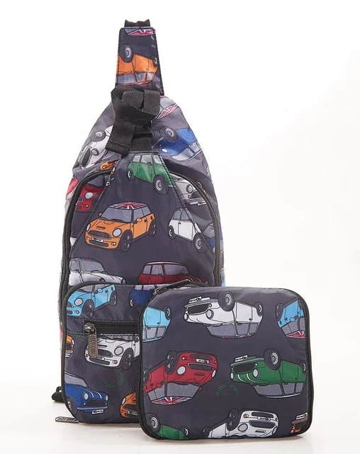 Grey Mini Car I01 - Foldable Crossbody Bag, skladací crossbody ruksačik