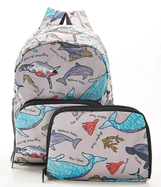 Grey Sea Creatures G05 - Foldable Mini Backpack, skladací mini ruksačik