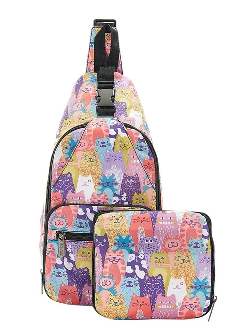 Multiple Stacking Cats I09 - Foldable Crossbody Bag, skladací crossbody ruksačik