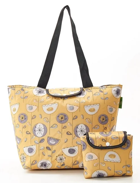 Mustard 1950's Flower E09 - Foldable Large Cool Bag, veľká skladacia termotaška