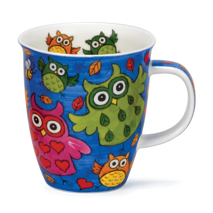 Owls Dark Blue, porcelánový hrnček