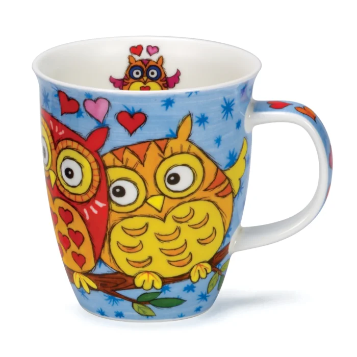 Owls Light Blue, porcelánový hrnček