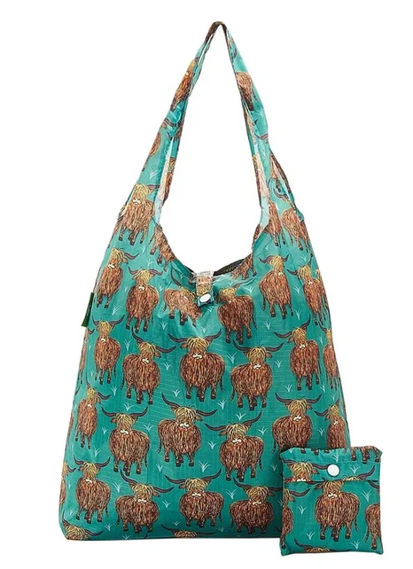 Teal Highland Cow A26 - Foldable Shopper, skladacia nákupná taška