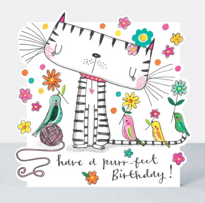 Purr-fect Birthday Cat & Birds (CLOUD75), prianie