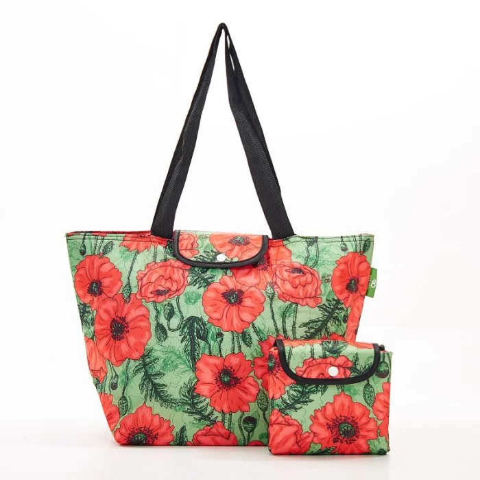 Green Poppies E05 - Foldable Large Cool Bag, veľká skladacia termotaška