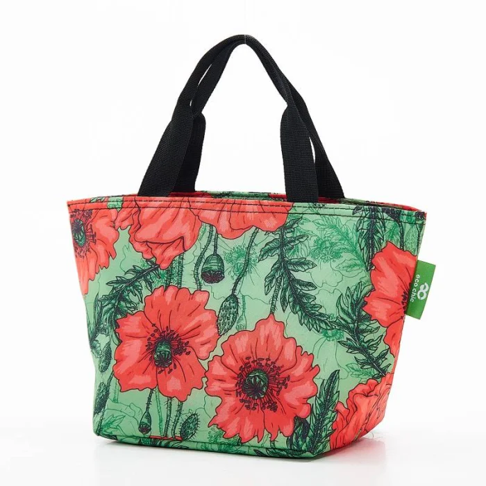 Green Poppies - Foldable Lunch Bag, skladacia termotaška