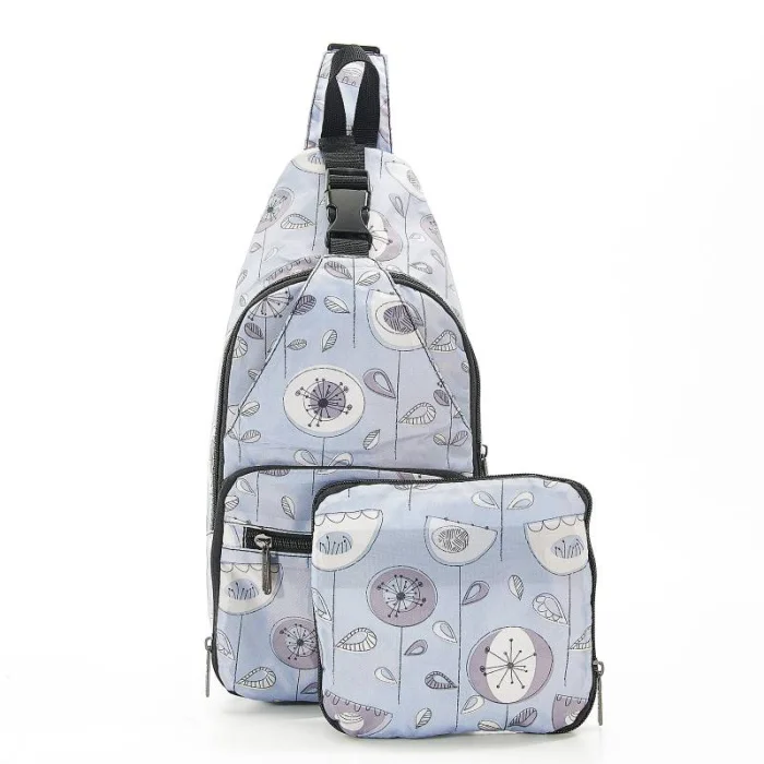 Grey 1950's Flower I08 - Foldable Cross Body Bag, skladací crossbody ruksačik
