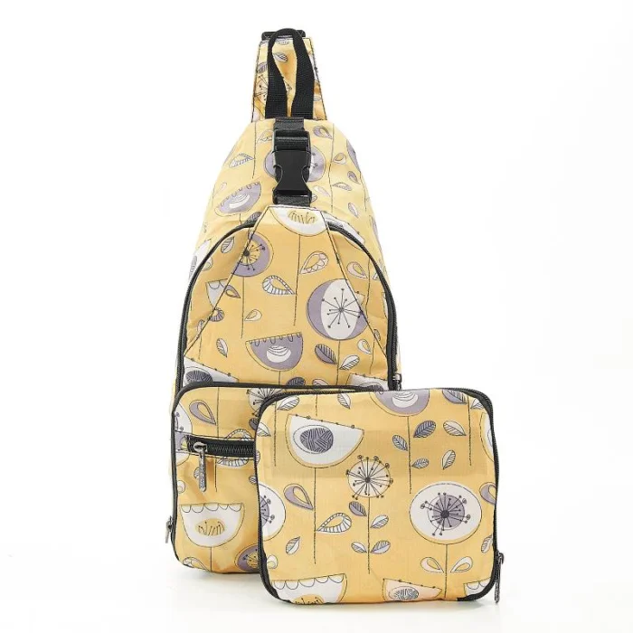 Mustard 1950's Flower I08 - Foldable Cross Body Bag, skladací crossbody ruksačik