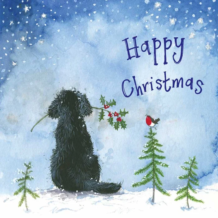 Dog and Holly Christmas Card (X188), prianie