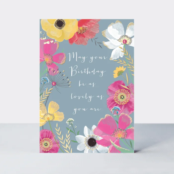 Open Birthday Bright Floral on Grey (FLOW09), prianie