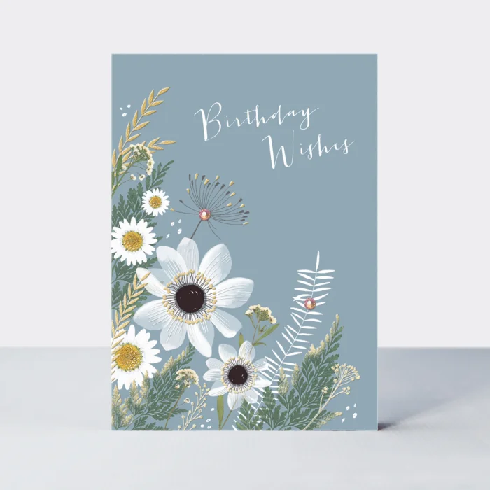 Open Birthday White Flowers on Grey (FLOW05), prianie