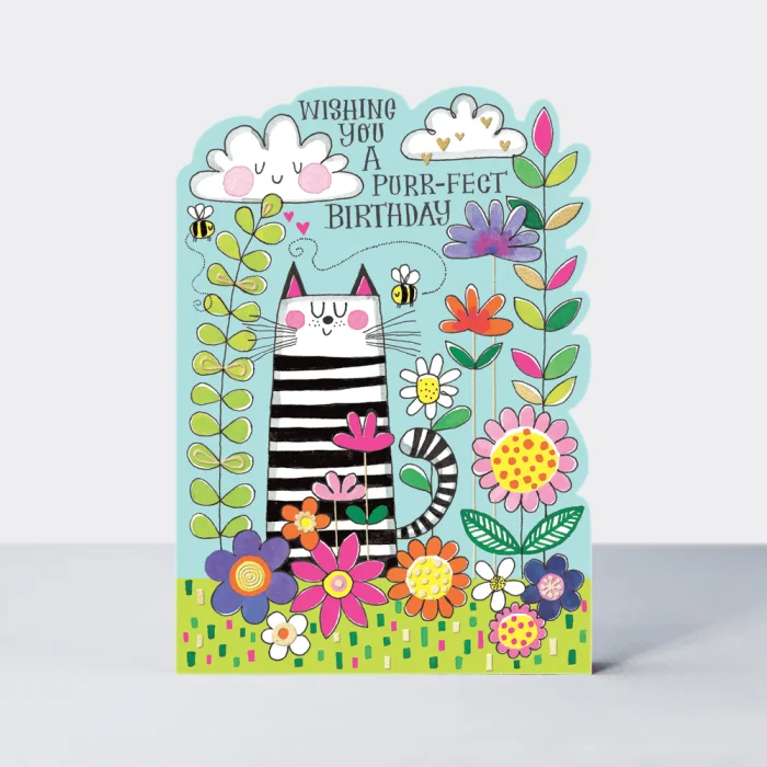 Wishing you a Purr-fect B’day/Cat & Flowers (SUN11), prianie