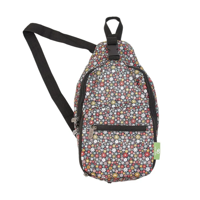 Black Ditsy I15 - Foldable Cross Body Bag, skladací crossbody ruksačik