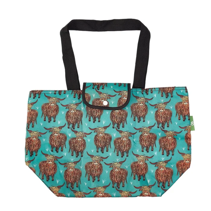Teal Highland Cow E17 - Foldable Large Cool Bag, veľká skladacia termotaška