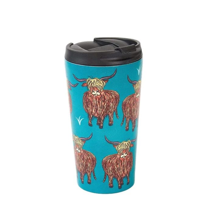 Teal Highland Cow N05, nerezový termohrnček