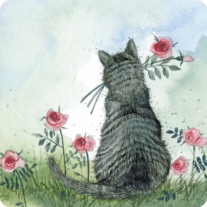 Cat and Roses Coaster C185, podložka pod pohár