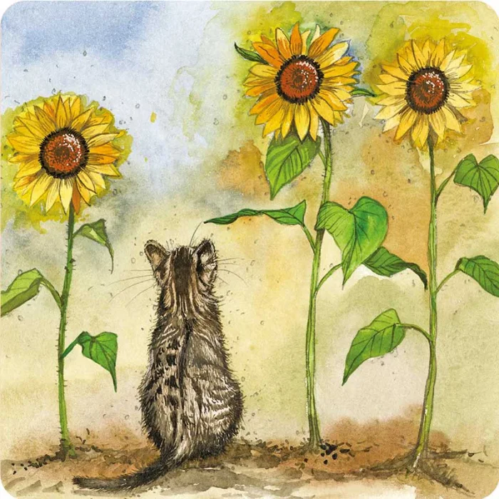 Cat and Sunflowers Coaster C233, podložka pod pohár