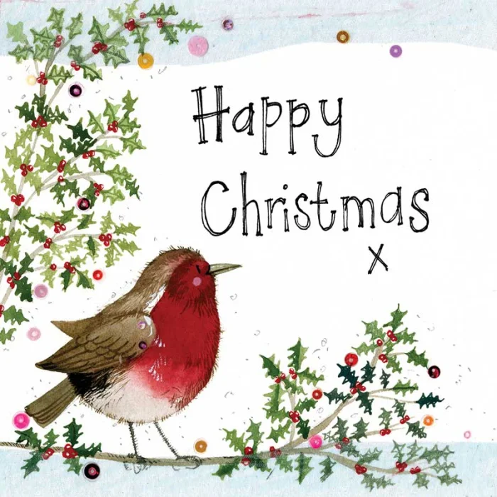 Robin and Holly Christmas Card (XS98), prianie