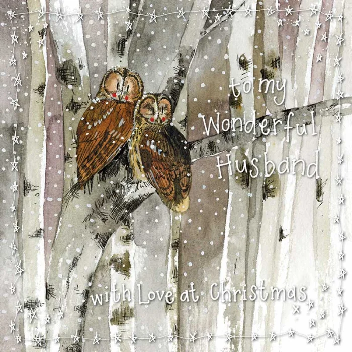 Wonderful Husband Owl Christmas Card (XS106), prianie