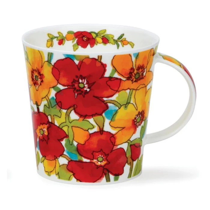 Flower Shower Red, porcelánový hrnček
