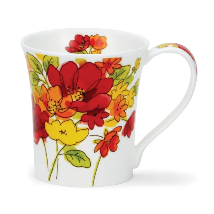 Inky Florals Red, porcelánová šálka