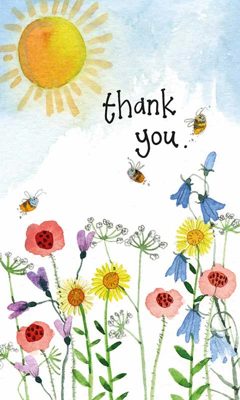 Thank You Sunshine Flowers Notelets (NC59), mini pohľadnica s obálkou