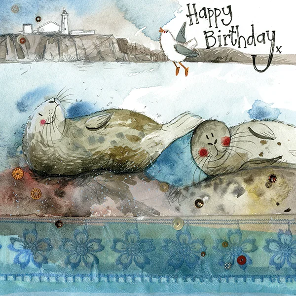 Bathing seals Birthday Card (W09), prianie