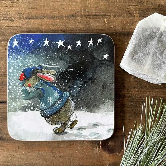 Footsteps Rabbit Christmas Coaster XC05, podložka pod pohár