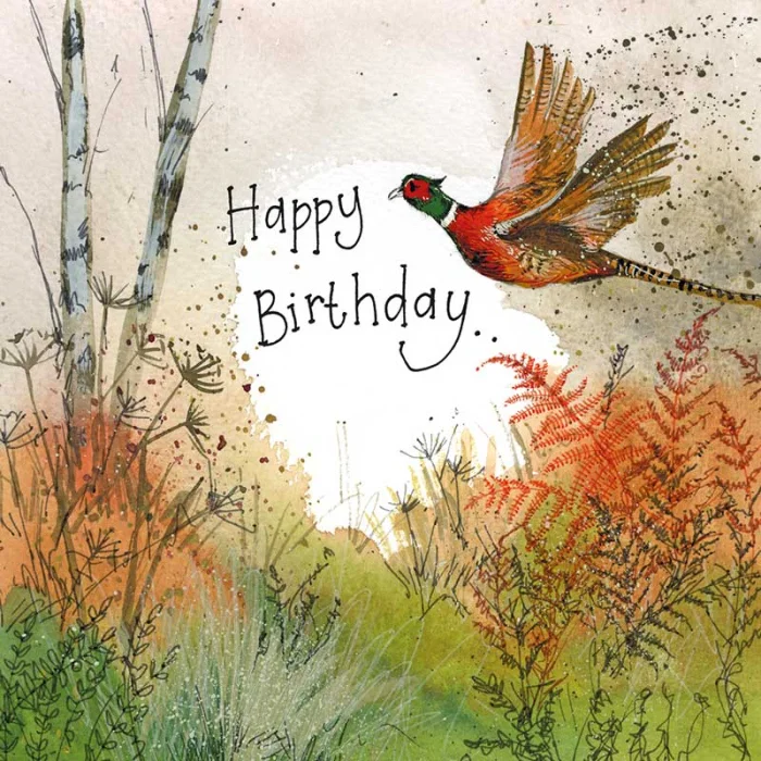 Happy Birthday Pheasant and Bracken Card (S463), prianie