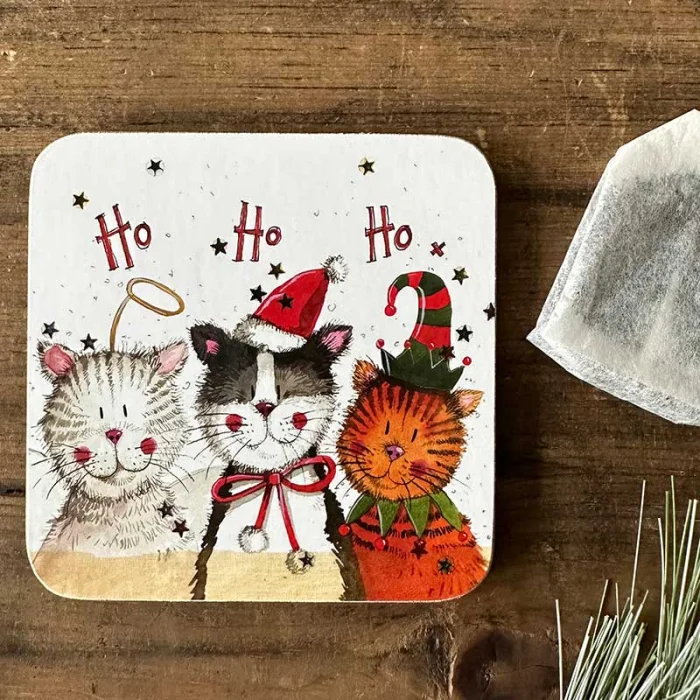 Ho Ho Ho Christmas Cat Coaster XC01, podložka pod pohár