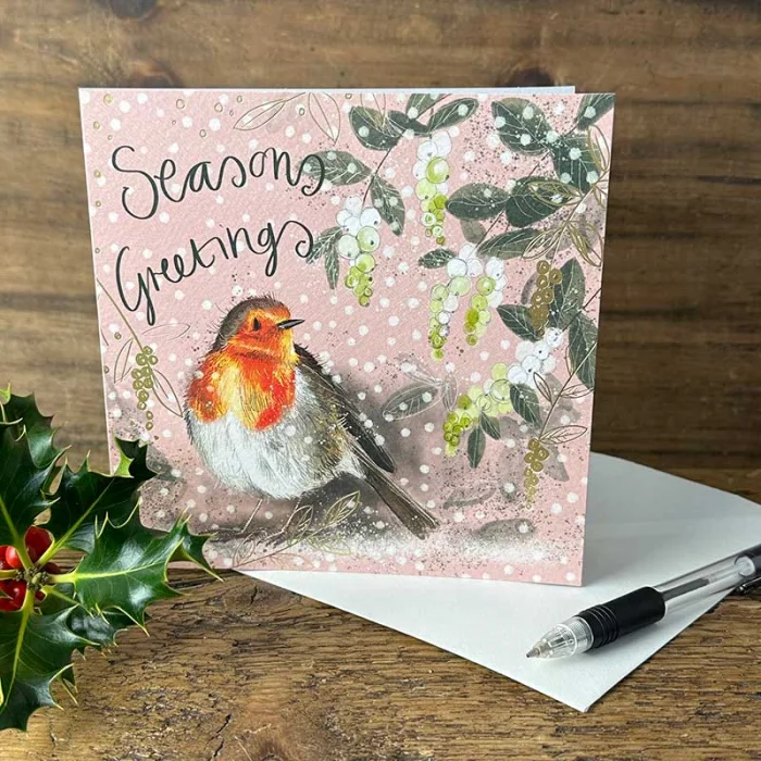 Robin and Berries Christmas Card (XS132), prianie